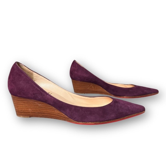 Authentic Christian Louboutin Pipina 55 Purple Suede Pointed Toe Low Wedge - Picture 2 of 10